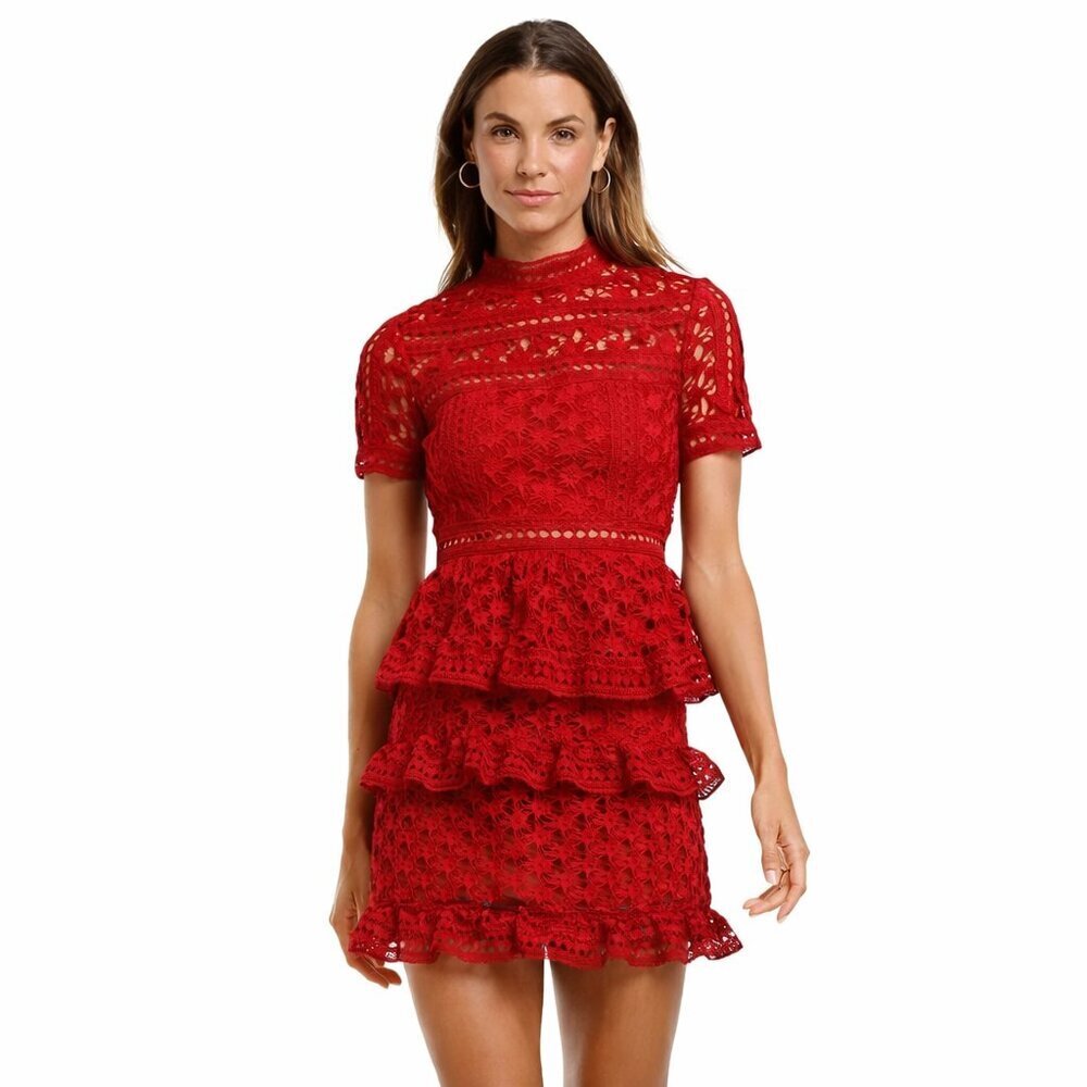 Self-Portrait High Neck Star Lace Red Dress $435